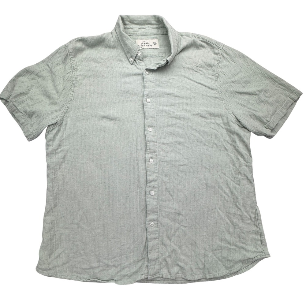 Abercrombie & Fitch Shirt Mens 2XL Green Striped Linen Short Sleeve Button Up